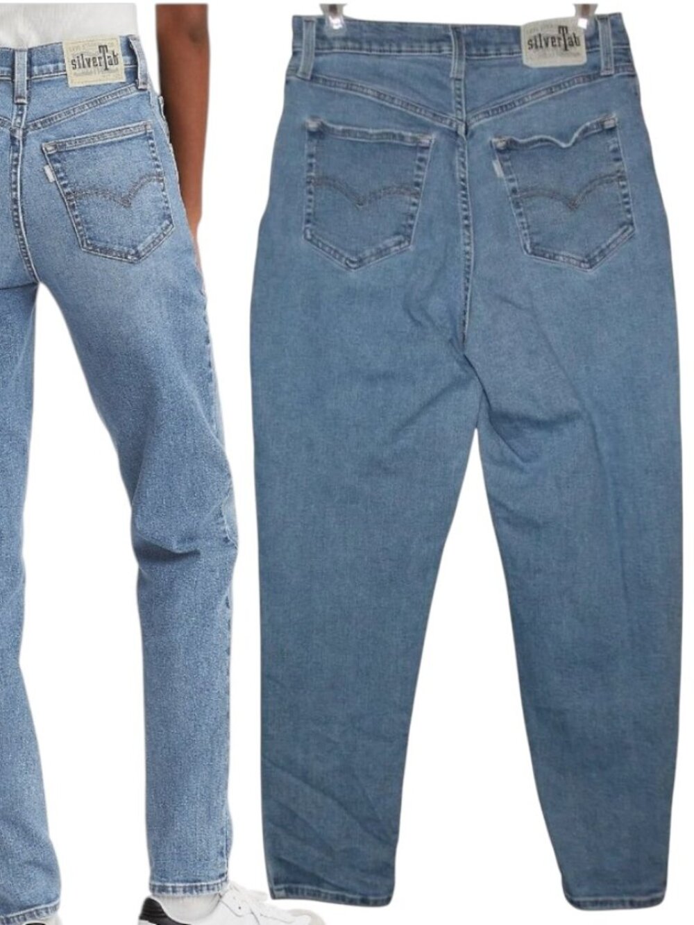 LEVI'S Silver Tab Distressed Mom Jeans Sz 29 High Waisted 90s Baggy Denim